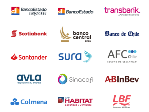 Clientes de MAS Consultores de la industria financiera y banca: BancoEstado, Transbank, Scotiabank, Banco Central de Chile, Banco de Chile, Santander, Sura, AFC Chile, Avla, Sinacofi, ABInBev, Colmena, AFP Habitat y LBF.